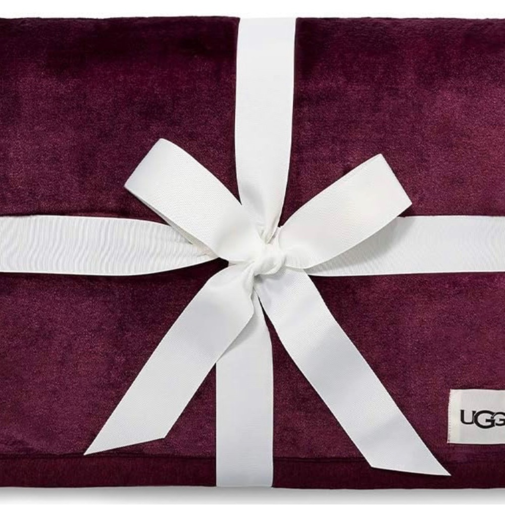 UGG Burgundy Throw Blanket with White Ribbon